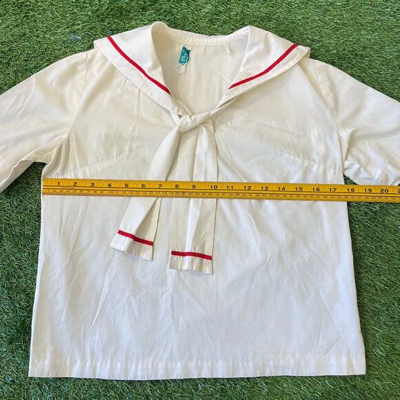 Vtg 60s Sailor Collar High School Club Embroidered Tri-Kette Uniform Cotton Top - Picture 6 of 9